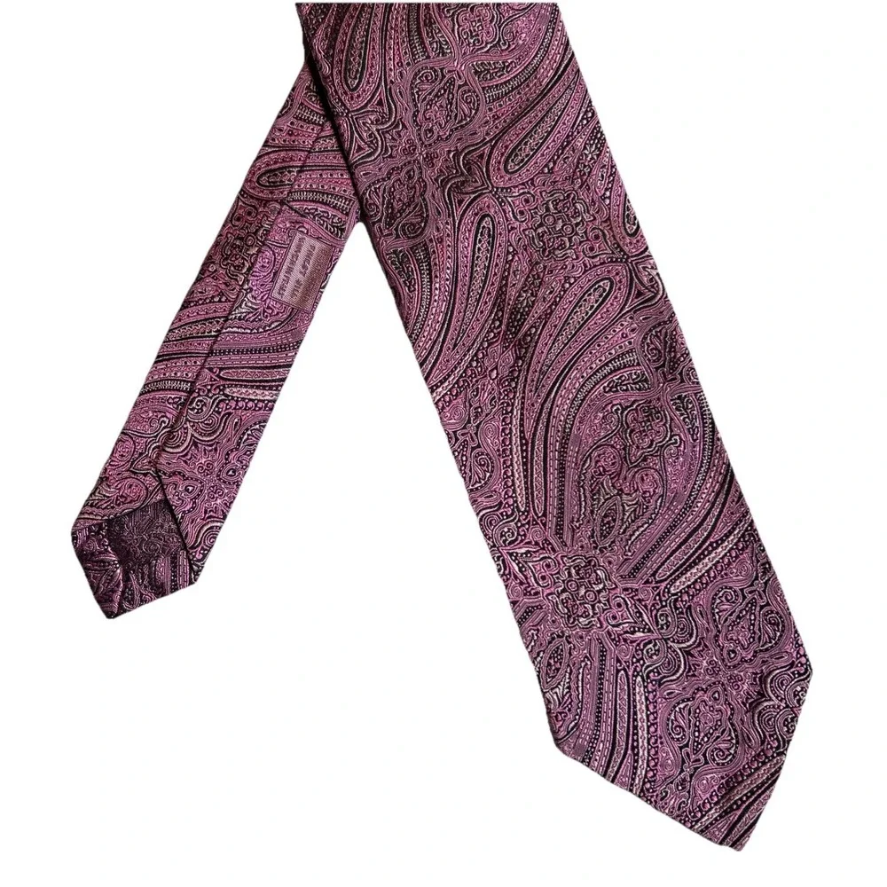 Seven Fold‎ Paisley Tie Hand Sewn Woven in Italy Pink Gray EUC